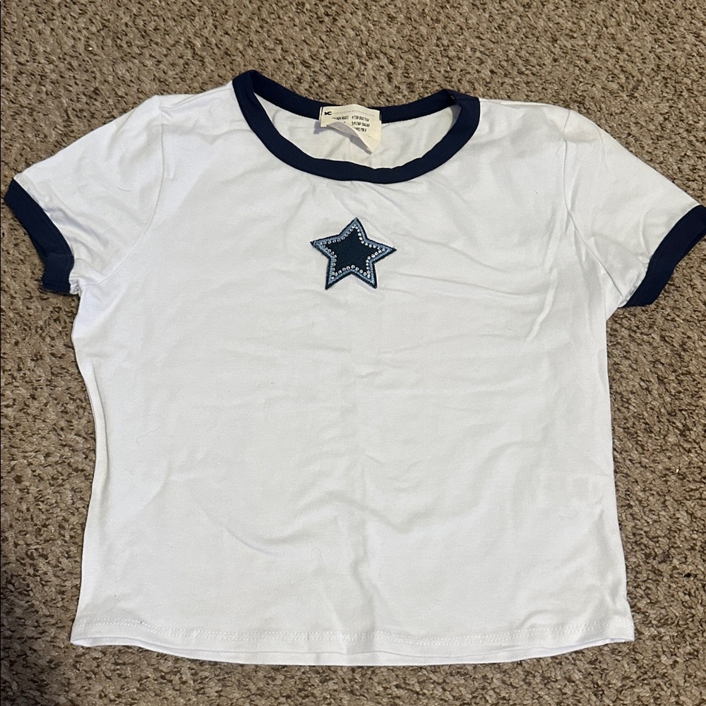 French Pastry White and Navy Crop Top